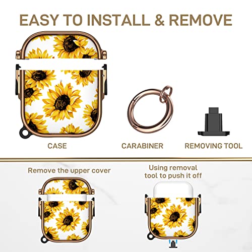 Image of Maxjoy for AirPods Case with Lock, Flower AirPod Case Lock Hard Protective Cute AirPods 2 Cover for Women Men with Keychain for AirPod 2nd 1st Generation Cover 2&1, Sunflower