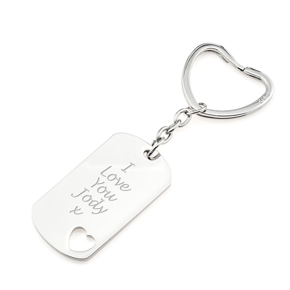 EIO Gifts Personalised Rectangular Keyring With Love Heart Design for Him or Her - Engraved with your custom text