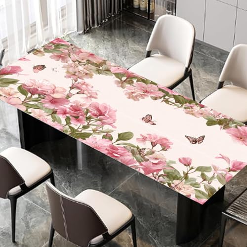 Image of Pink Floral Butterfly Desk Sticker, Spring Flower Desktop Decor, Waterproof Table Surface Protector for Home Office, 39.37x23.62 Inch