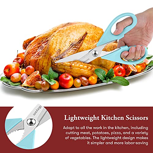 Kitchen Shears, iBayam Kitchen Scissors All Purpose Heavy Duty Meat Scissors Poultry Shears, Dishwasher Safe Food Cooking Scissor Stainless Steel Utility Scissor, 2-Pack, Light Blue, Pistachio