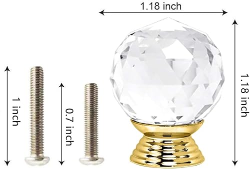 Miniatura 2 de 12 pomos de cristal de forma redonda de 1.181 in con base dorada con tornillos, perilla de cajón para tirar, utilizada para cocina, tocador, puerta,