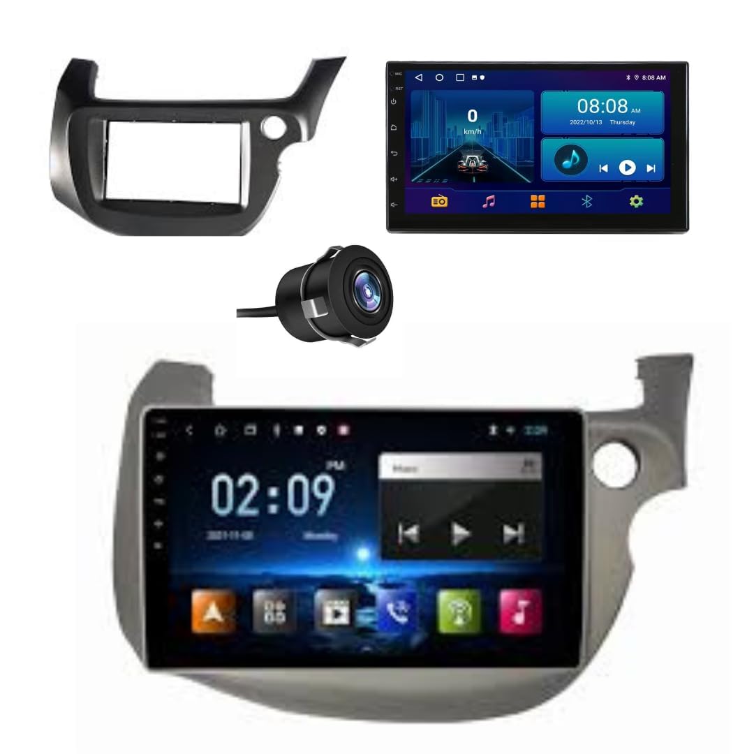 Modorwy Original 9” QLED Car Media Player with Car Play & Android Auto | Android Stereo OS 13 | 4GB+32GB | Free AHD Camera | Frame Compatible with Honda Jazz- 1 Year Warranty