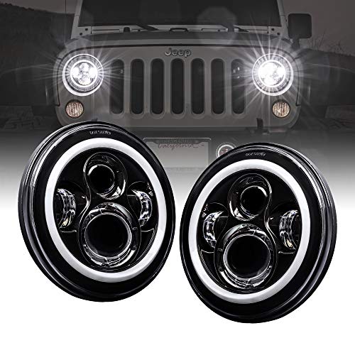 7" Round CREE LED Headlights Replacement for Jeep Wrangler JK TJ LC CJ Hummer [HALO DRL + Turn Signal] [H4 Plug] [Built-In CANBus] - Head Lights Compatible with Jeep Wrangler 1987-2018 Accessories