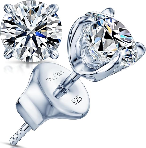 Moissanite Stud Earrings for Women & Men – VVS1 GH Color, Hypoallergenic 925 Sterling Silver with 18K White Gold Rhodium Plating, Push & Screw Backs – 1ct & 2ct Lab-Created Diamond Alternative Push & Screw Back Combo