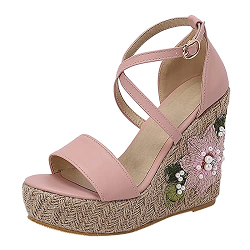 Sandales bohème rose à talon compensé pour sublimer vos tenues de soirée et mariages