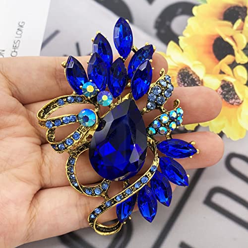 Image of SELOVO Leaf Rhinestone Statement Brooch Pin Dress Jewelry Accessory