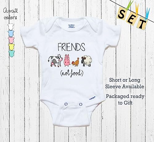 Friends Not Food Baby Onesie Cute vegan Newborn Bodysuit Outfit Onesie & Bib Set3