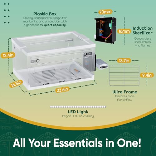 Advanced Still Air Box with Induction Scalpel Sterilizer for Agar Work, LC Prep, and Mycology – Collapsible SAB for Growing Mushrooms, Fungi, and Mycelium – Includes LED Light and Wire Rack