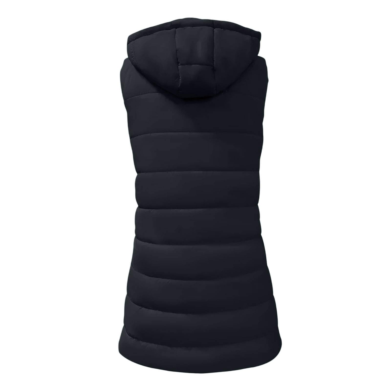 Gilet invernale trapuntato caldo senza maniche con cappuccio, bottoni e cerniera per attività all'aperto con tempo freddo