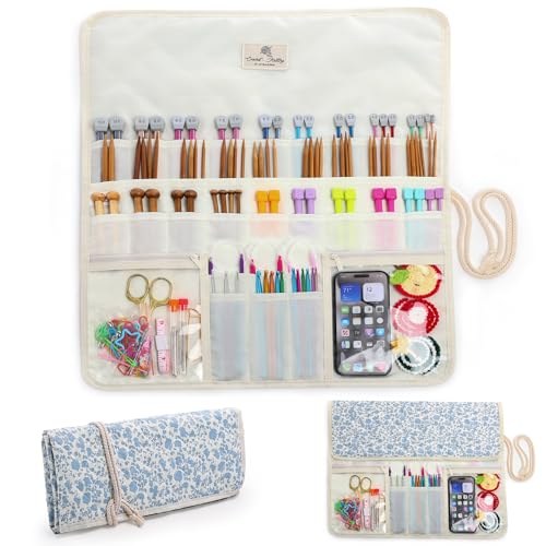 MYBAGZING Knitting Needle Organizer Case Up to 14”, Rolling Storage for Straight & Circular Knitting...