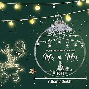 2023 Mr Mrs Wedding Ornament Glass 3 Just Married Gift for Couples with Gift Box