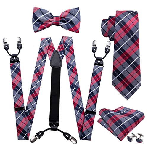 Set para hombre corbata y tirantes de seda rojo