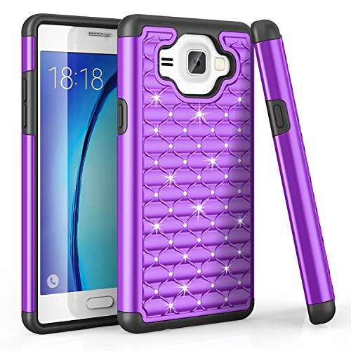 TILL for Galaxy On5 Case, On 5 Case, On5 Case, TILL Studded Rhinestone Crystal Bling Shock Absorbing Hybrid Defender Rugged Slim Case Cover for Samsung Galaxy On5 G550 [Purple]