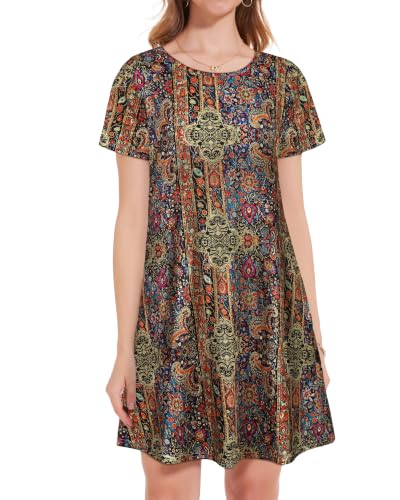 Image of JOLIGAL Summer Dresses for Women Casual Short Sleeve Sundress Scoop Neck Beach T Shirt Dress with Pockets 2026