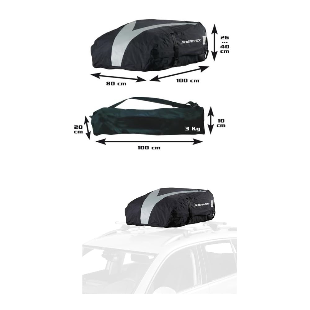 Cofre de techo para barras portaequipajes de 270 litros para coches compatible con UAZ Box coche impermeable baúl resistente fondo de metal Luna 100 x 80 x 26-40 cm