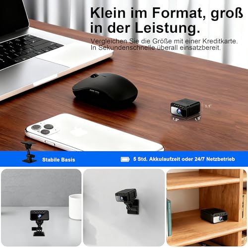 AOBOCAM Mini Kamera, WLAN 4K mit Cloud-Speicher - 150° Weitwinkel HD Überwachungskamera Innen- Drahtlose Sicherheitskamera mit Intelligente Bewegungserkennung/Nachtsicht/Energieeffiziente Akku