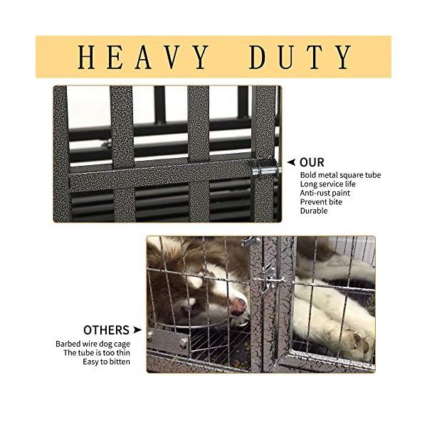 SMONTER 46″ Heavy Duty Dog Crate Strong Metal Pet Kennel Playpen with Two Prevent Escape Lock, Large Dogs Cage with Wheels, Y Shape, Dark Silver SMONTER 46″ Heavy Duty Dog Crate Strong Metal Pet Kennel Playpen with Two Prevent Escape Lock, Large Dogs Cage with Wheels, Y Shape, Dark Silver