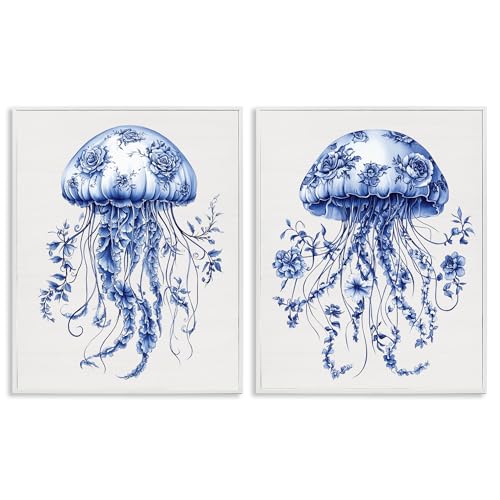Jellyfish duo de toiles Stupell Industries pour habiller un grand mur vide blanc