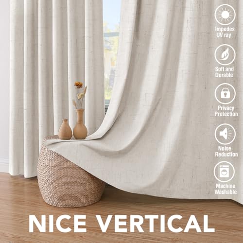 Image of H.VERSAILTEX 100% Blackout Curtains Linen Textured Blackout Curtains for Bedroom Full Light Blocking Thermal Insulated Curtain Panels 84 Inches Long Energy Saving with White Liner, 2 Panels, Ivory