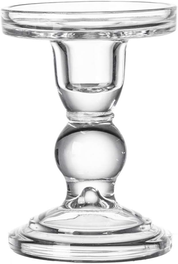 Glass Candle Holder Clear Pillar Candle Stand Candlestick for Home Wedding Party Decoration (Height 3.5")