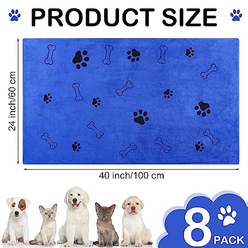 Image of 8 Pcs Dog Towel for Drying, 40 x 24 Inch, Dog Paw and Bone, Dark Blue