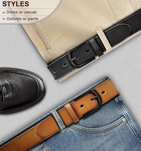 Image of BULLIANT Men belt 2Pack, Grain Leather Belt For Gift Men Casual Dress Jeans 1 3 /8 Gift Boxed(Black /Orange Brown,34 inch-36 inch Waist Adjustable)