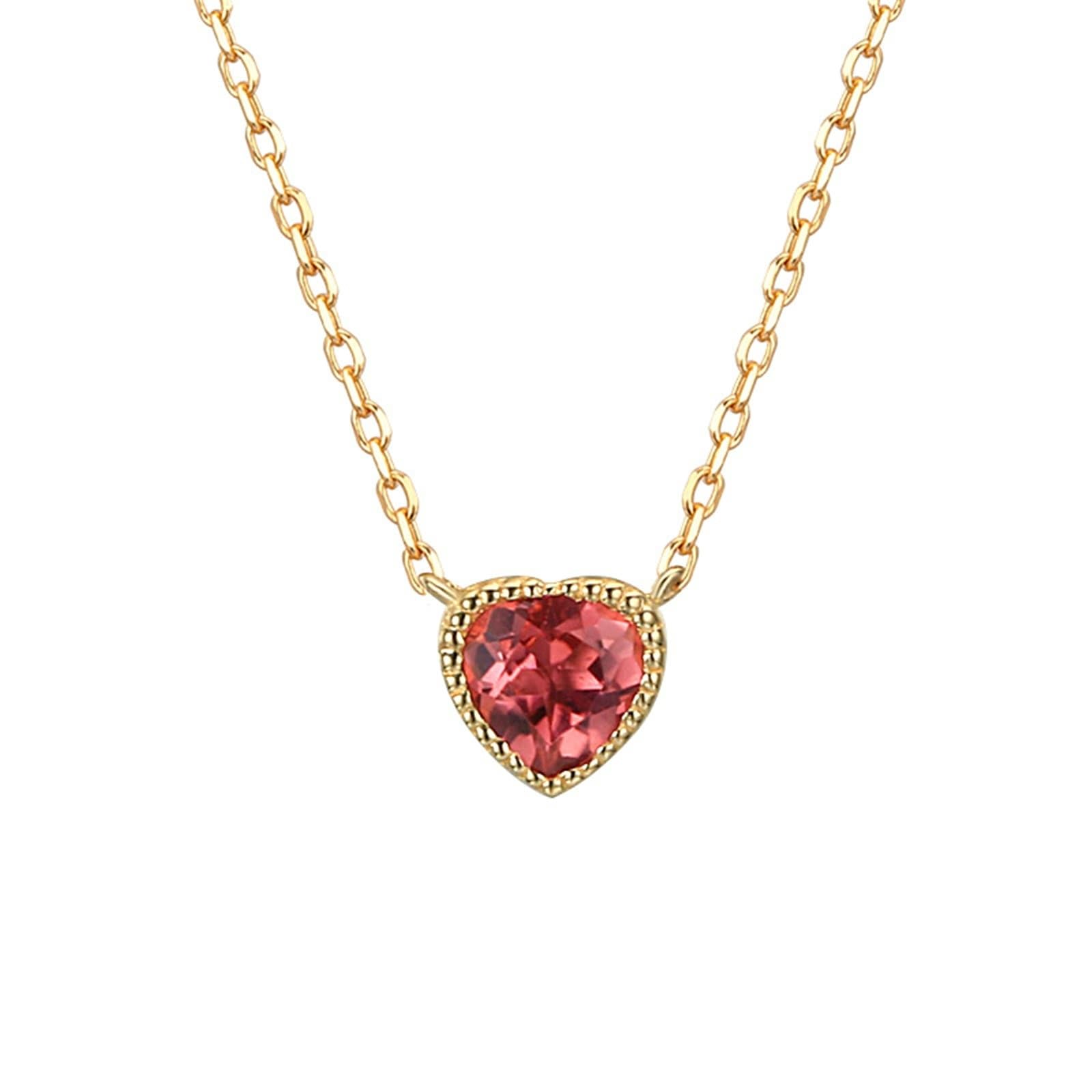 KnSam Kettenanhänger 18K/ 14K/ 9K, Love Herz Halskette mit Turmalin Rot Au750 Gold Statmentketten Echt Gold