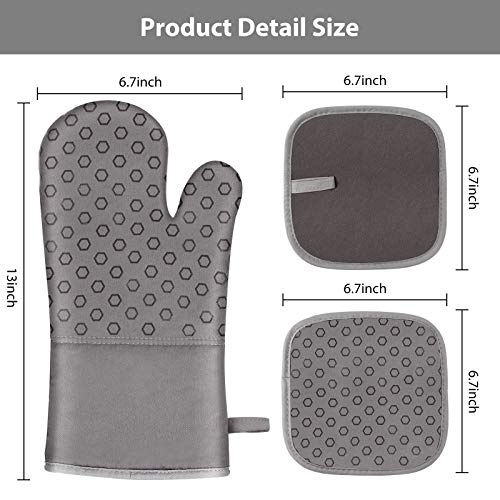 Chrider Oven Mitts and Pot Holders 4pcs Set, 500°F Heat Resistant Non-Slip Silicone Cooking Gloves, Soft Cotton Lining with Non-Slip Silicone Surface for Kitchen, Cooking, Baking