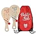 Wooden Paddle Ball (Set of 2) with Red Carry Bag Indoor Outdoor Toy: Fun and Classic Paddleball Game for Boys and Girls, Party Favor Toys Ages 4+