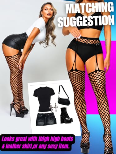 Image of EHSUYAB Women Sexy Fishnet Tights, Cutout Suspender Pantyhose Stockings Lingerie, Music Festival Rock Rave Outfits Party Club