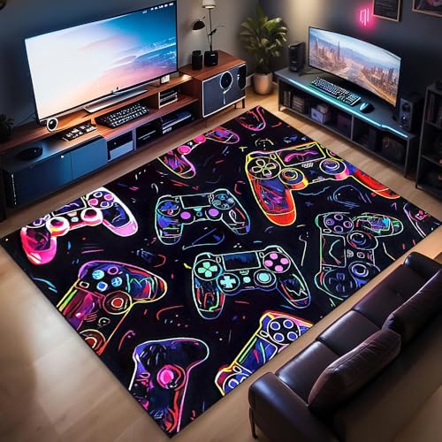 SGZIOO Gaming Rug for Boys Bedroom 120 x 160 cm Gamer Rug Colorful Boys Bedroom rug Game Controller rugs for Game Room Playroom Home Decor Non-Slip Carpet Decorative Floor Mat