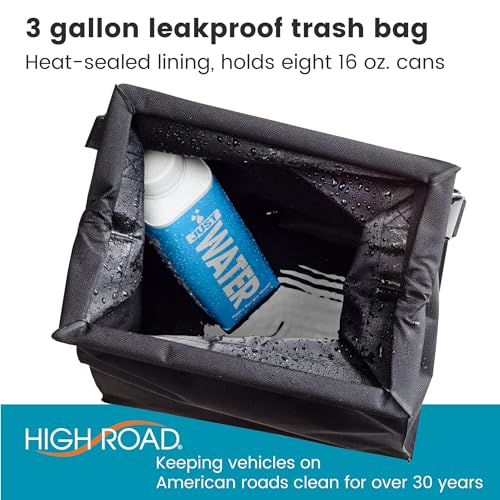 Image of High Road TrashStash Hanging Car Trash Can with Push Close Lid | Mid Sized Car Garbage Bag With Leakproof Sealed Lining and Tension Frame Closure to Keep Car Trash Under Cover