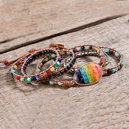 Image of YGLINE Boho Handmade Wrap Leather Tube Crystal Stone Bracelet for Women