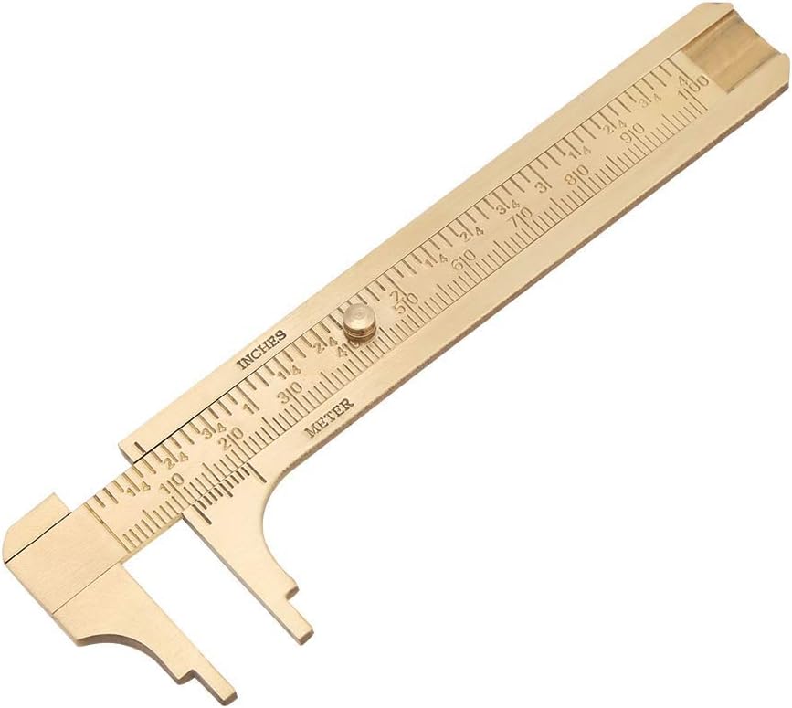 ELECDON Retro Vernier Caliper, 1pc Mini Brass Sliding Gauge Pocket Vernier Caliper Ruler Measuring Tool Double Scales mm/inch (100mm)