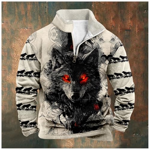 MARSVOVO Quarter Zip Sweatshirt Men Fashion Zip Up Vintage Western Cowboy Polo Pullover Long Sleeve Fall Graphic Tops3