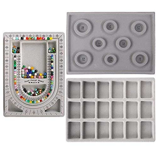 Qingsi 3 Pcs Bead Design Board Bracelet Design Board Flocked Bead Board Necklace Beading Jewelry Organizer Tray DIY Jewelry Making Tray