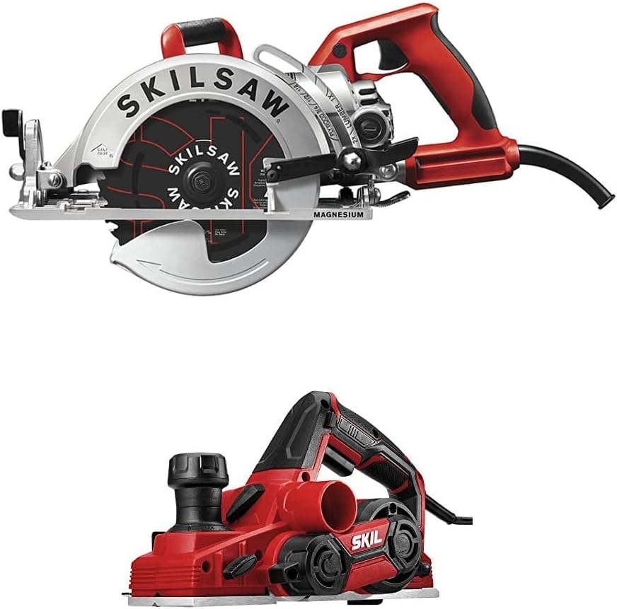 SKILSAW 15-Amp 7-1/4-Inch Lightweight Worm Drive Circular Saw with 6.5 AMP Electric 3-1/4 Inch Corded Planer (SPT77WML-01 & PL201201)