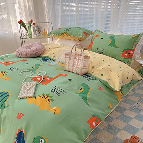 GETIYA Kinder Bettwäsche 100x135 Baumwolle Dino Bettwäsche Grün Mädchen Jungen Bettwäsche Dinosaurier Bunt Dino Bettbezug Grün Gelb Wendebettwäsche Babybettwäsche mit Kissenbezug 40x60 - Image 3
