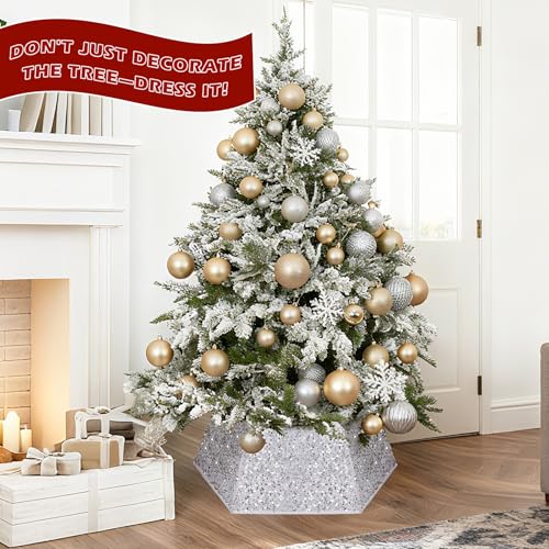 Cache Pied Sapin de Noël Argenté pour Décoration de Salon - 8