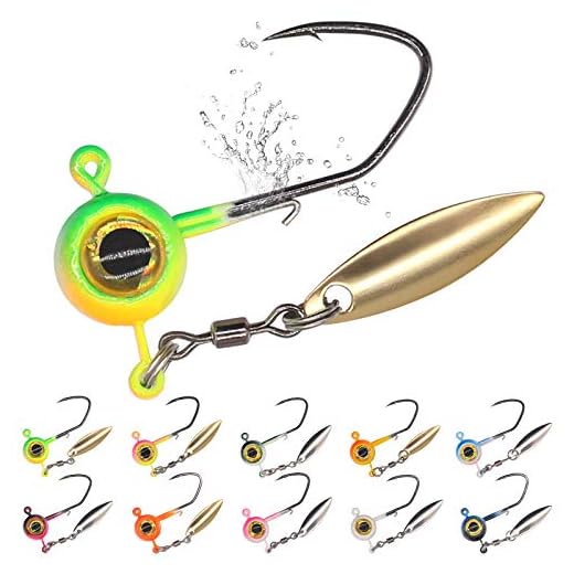 Crappie-Jig-Heads-Under-Spinner-Jigheads for Crappie Fishing Jigs Small Lead Head Jig Hook Lure kit 50 Pack 1/8 1/16 1/32 oz (Crappie Jigheads- W/Spinner-1/16 oz-50 Pack)