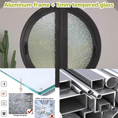 Ventana abatible con Marco de Aluminio, Doble rotación de 90°, Cristal Redondo de Montaje Empotrado, Ideal para Entrada, Dormitorio, baño - Blanco, 70 cm/27,5 Pulgadas, diseño Duradero y ele