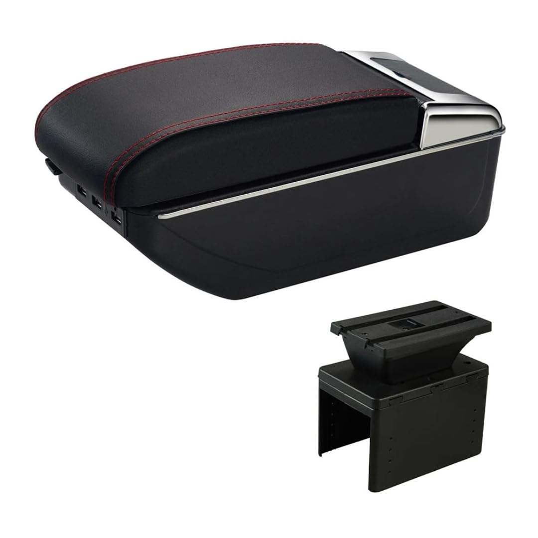 Toiumops Armrest for Universal, Car Armrest Box Center Console Store box(C1 Red Line USB)