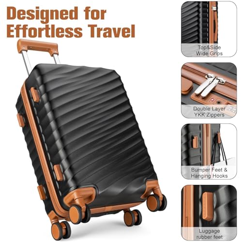 3 Piece Luggage Set with Travel Backpack, 20” PC Hardside Suitcase with Spinner Wheels, Flight Approved Carry On Luggage with YKK Zippers & TSA Lock image 5