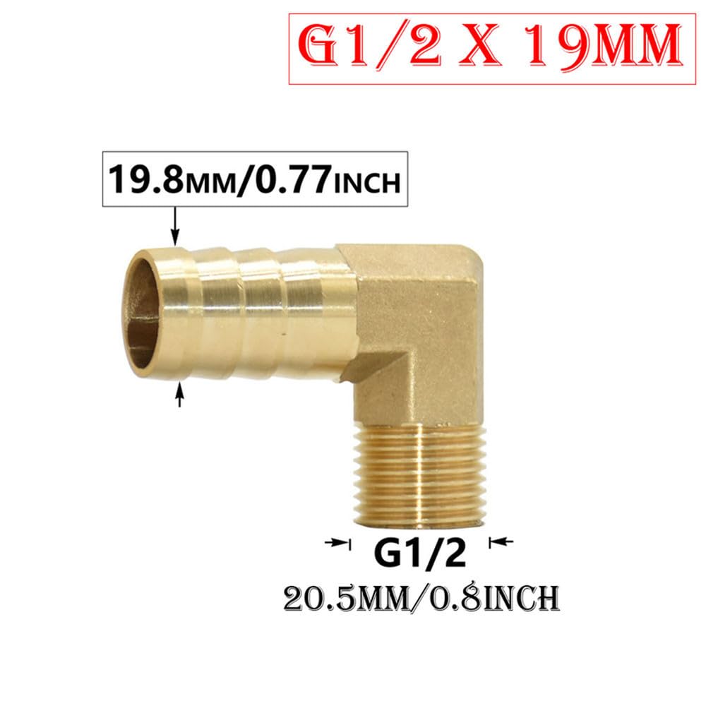 Conector de codo de latón de 1/2 3/4 pulgadas con rosca macho/hembra a púas de 14/16/19 mm, acoplamiento de manguera de cobre, adaptador de tubería, 1
