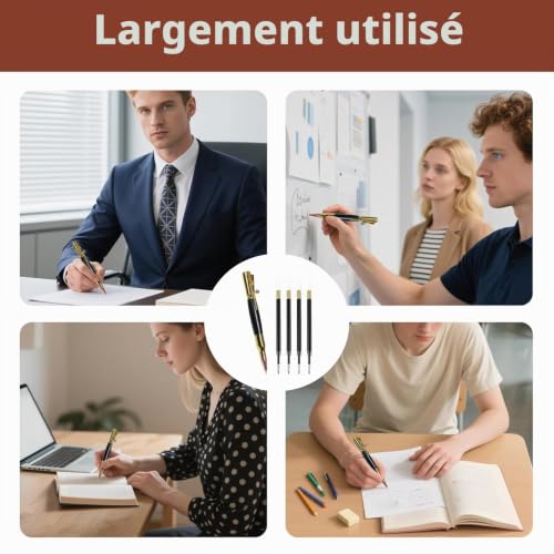 CJMUQHEHH 1 Bolt Action Stylo à Bille, Premium Stylo D'écriture de Bureau Rétractable avec 4 Recharge, Métal Stylo pour Signature Office School Business Pen pour Homme et Femme, Or, 0.7mm – vue 6