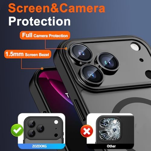 ZOZDOKG for iPhone 17 Pro Case with Privacy Screen Protector and Camera Protection, Compatible with MagSafe Magnetic Translucent Matte Shockproof Phone Protective Cover for iPhone 17 Pro, Black - 5