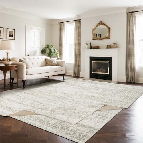 Srugn Double Layers 8x10 Area Rugs for Living Room- Upgraded Removable(Upper Layer+Lower Layer) Washable Area Rugs for Bedroom,Dining Room- Large Vintage Carpets with Cushioned Pad for Home Office
