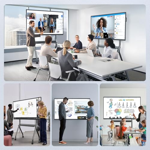 Image of 75 inch Smart Board for Business, Interactive Whiteboard with Multi-Touch, 4K Electronic Board with Screen Sharing, Bluetooth /WiFi /HDMI, Camera & Mic, Android 14, 8+128G (Wall Mount Included)