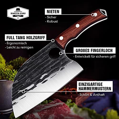 SMITH CHU Hackmesser Serbisches Metzgermesser Handgeschmiedetes Kochmesser Küchenmesser...