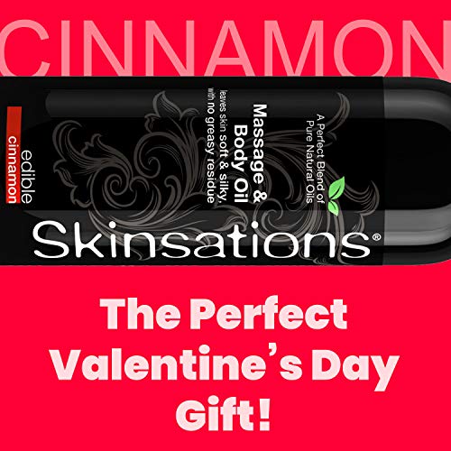 Skinsations - Massage & Body Oil - Cinnamon 8Oz | Lightweight & Silky Soft, Naturally Warming Blend Of Edible Sweet Almond, Fractionated Coconut, Grape Seed & Jojoba Oils #TOP7